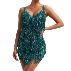 Luxxel | Dresses | New Luxxel Sequin Fringe Mini Dress In Emerald Green